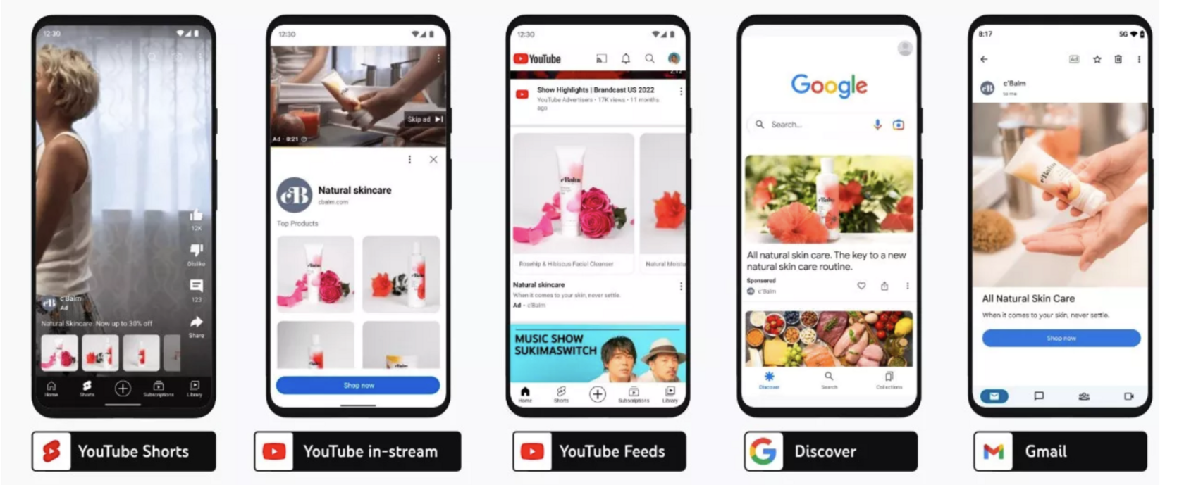 Визуализация примеров рекламы на разных платформах Google